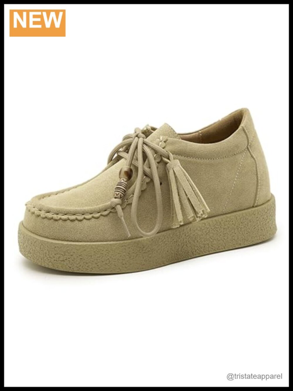 Platform Suede Oxfords Round Toe Beaded Lace Up Thick Sole Mocc